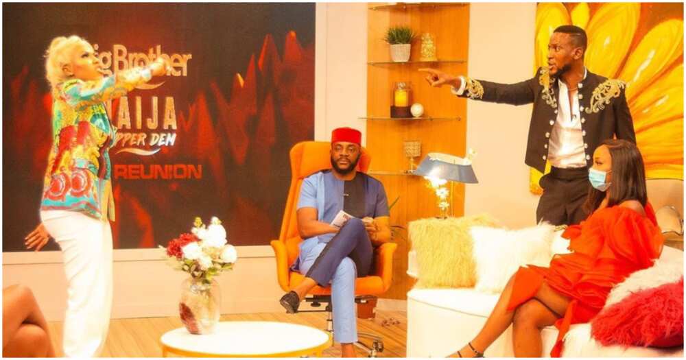 BBNaija reunion show: Mercy fights Omashola dirty for slut shaming her, he apologizes (videos)