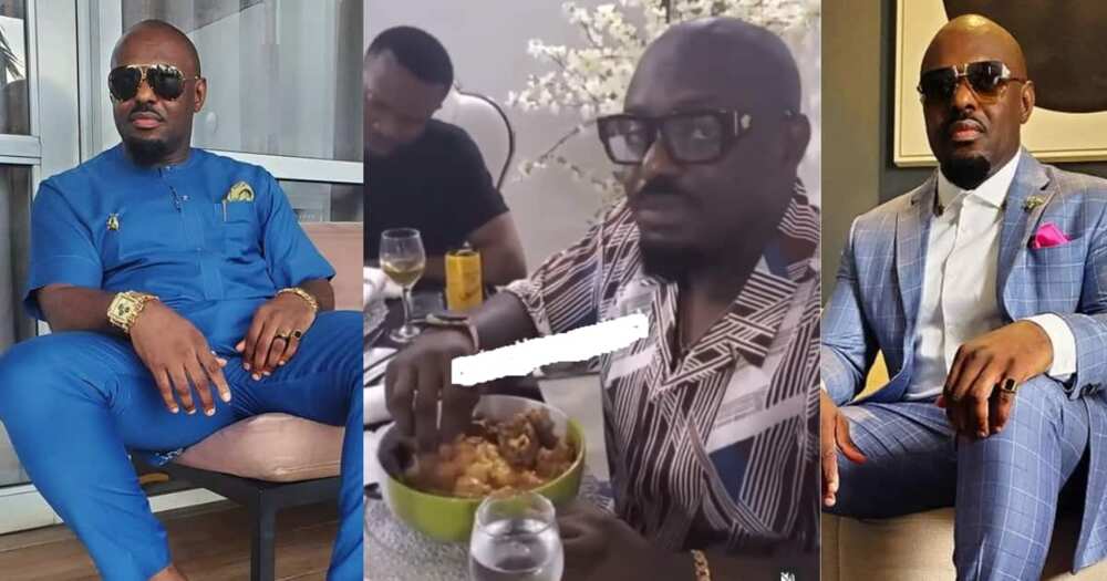 Nigerian Actor struggles to eat fufu with light soup in Ghana