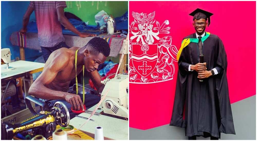 Photos of Gbenga Lloyd Adesanya, a Lagos tailor who just bagged a degree from The Nottingham Trent University, UK.