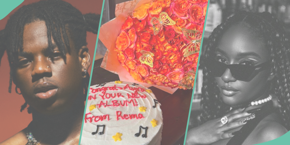 Rema sends Ayra Starr flowers for her new album.