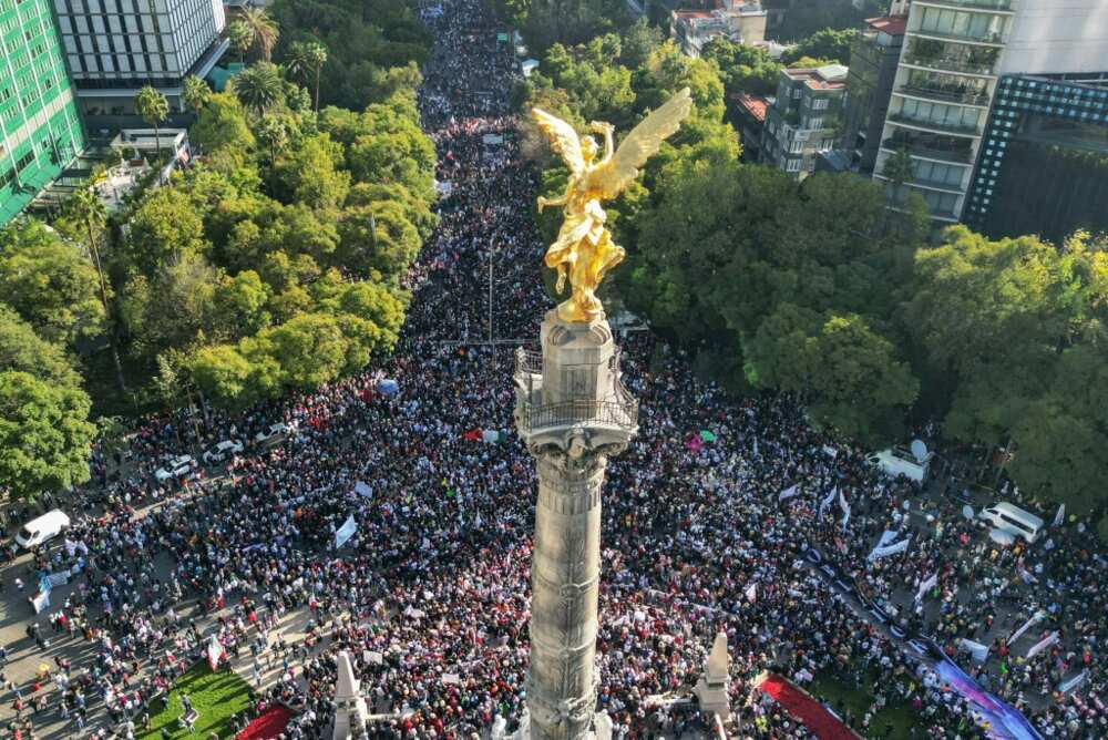 Supporters of Mexican President Andres Manuel Lopez Obrador fill a thoroughfare in Mexico City