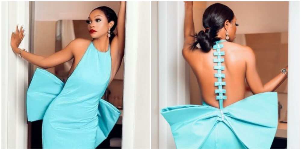 Photos of the blue dress by Nigerian designer.