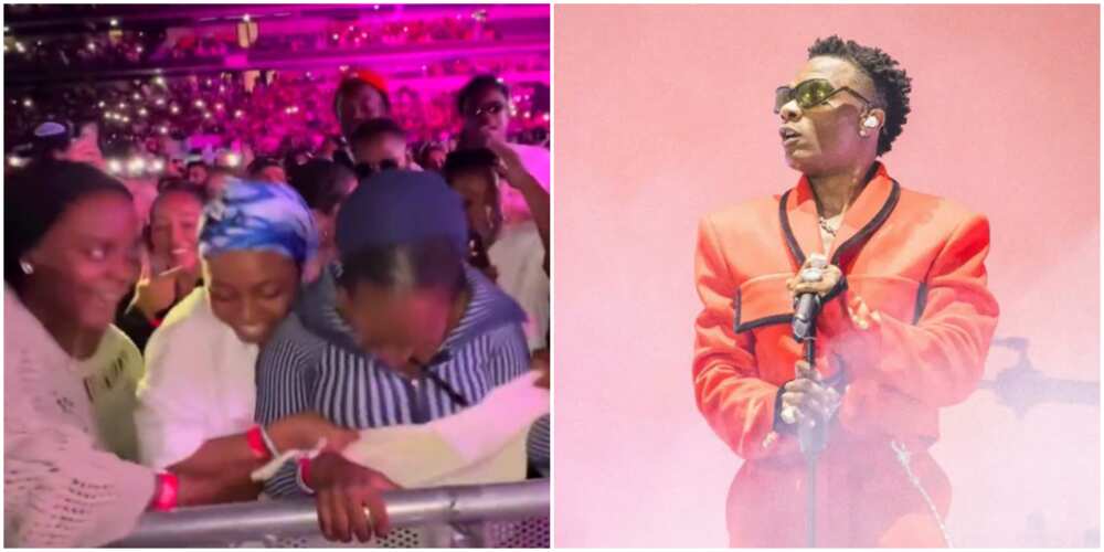 Women drag for Wizkid's shirt, Wizkid at UK stadium Women drag for Wizkid's shirt, Wizkid at UK stadium