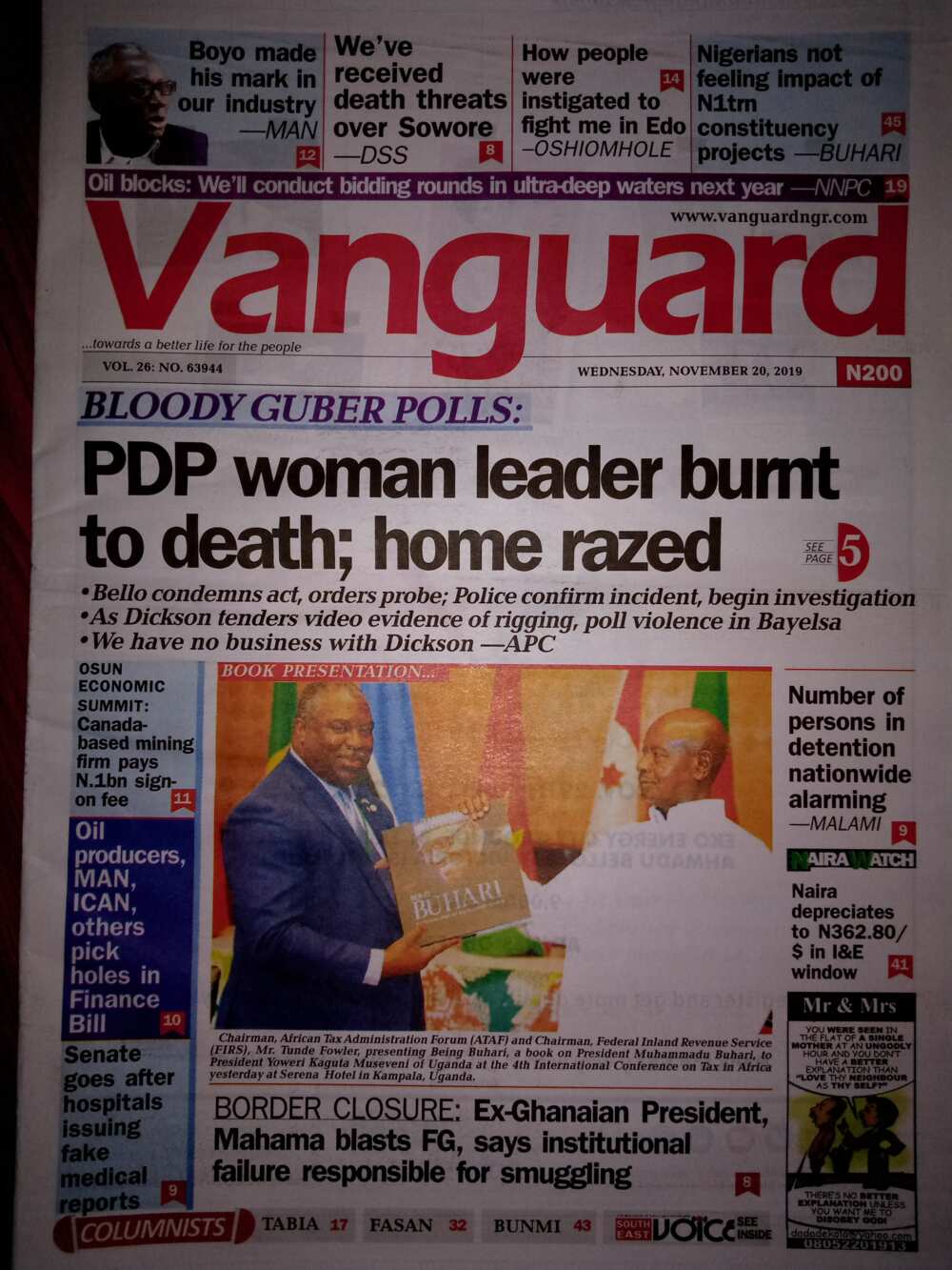 Vanguard newspaper review of November 20