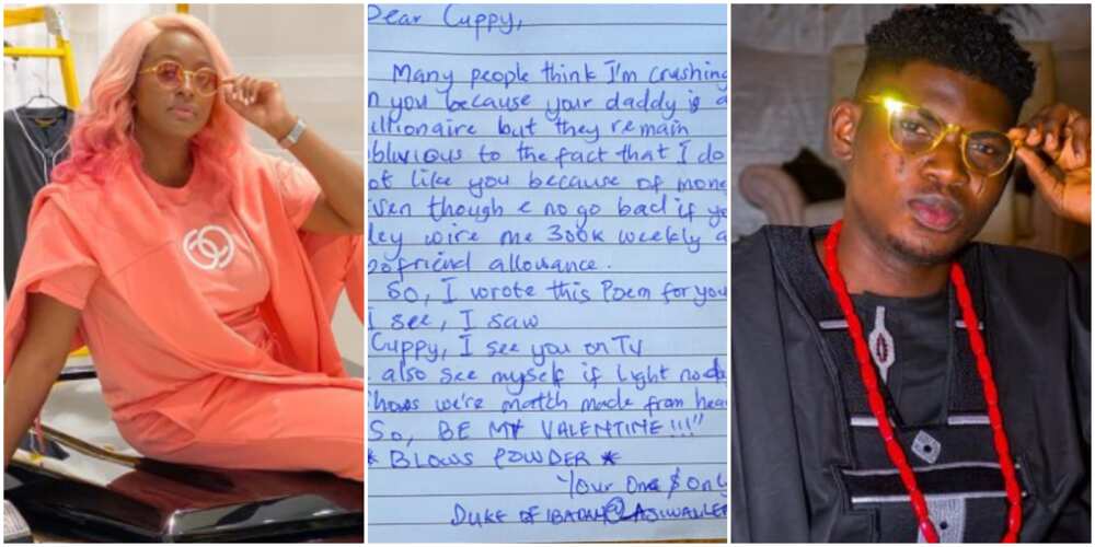 DJ Cuppy reacts as man asks her to be his Valentine with cute note