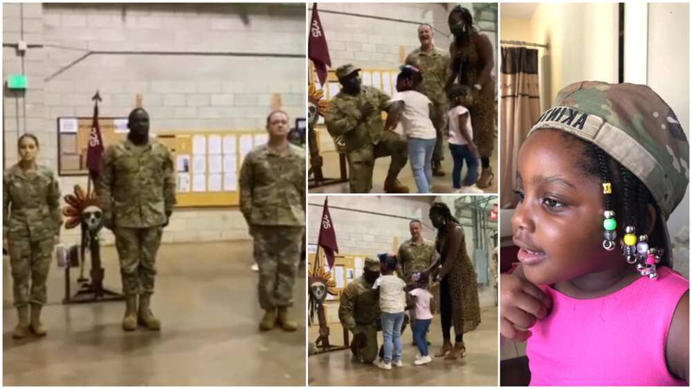 Viral video shoes emotional moment Nigerian man gets promotion in US Army as his little daughter decorates him