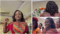 "Kudos to your stylist": Ghanaian bride with heavy bust and small waist slays in perfect corseted kente gown