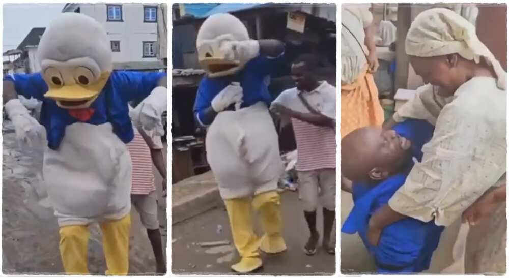 Photos of a man dressed in cartoon costume.