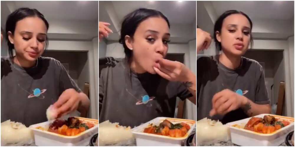 Nigerian man causes stir on social media after joking about marrying oyinbo lady for eating fufu with bare hand, video goes viral