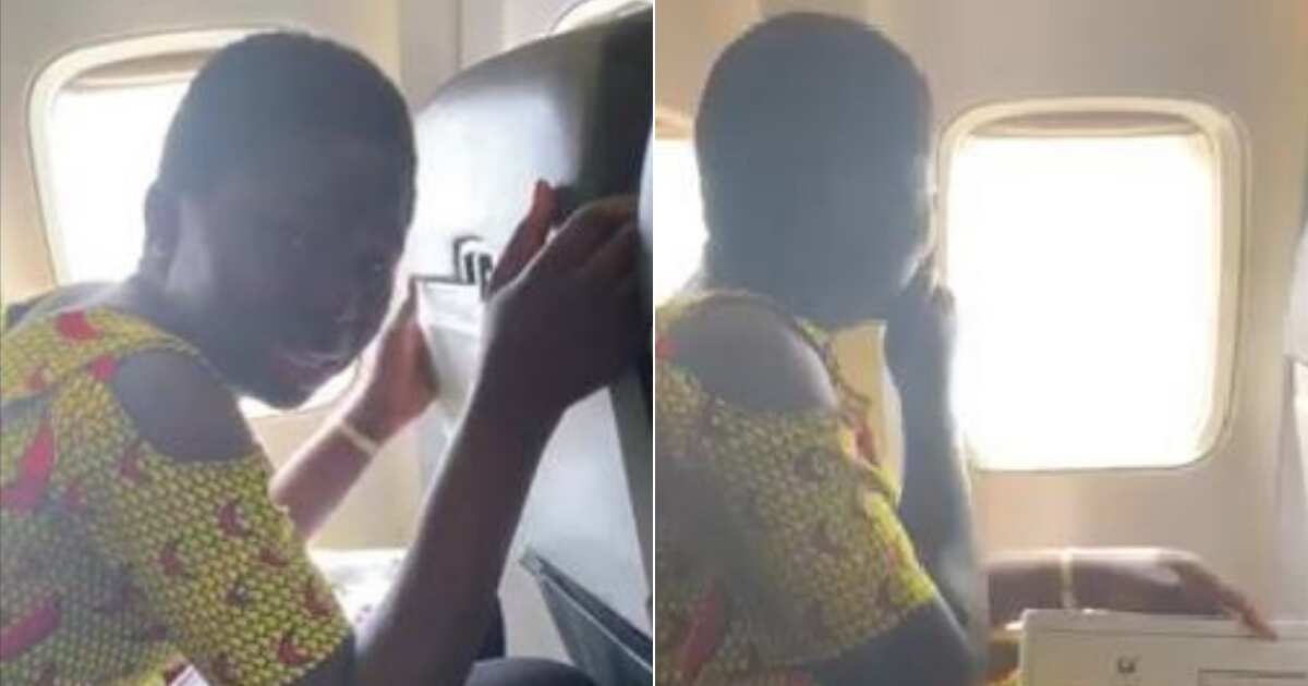 Young lady bursts into tears after boarding plane for the first time (video)