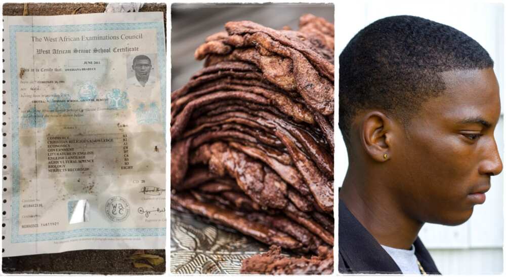 Photo shows original WAEC certificate used to wrap suya.