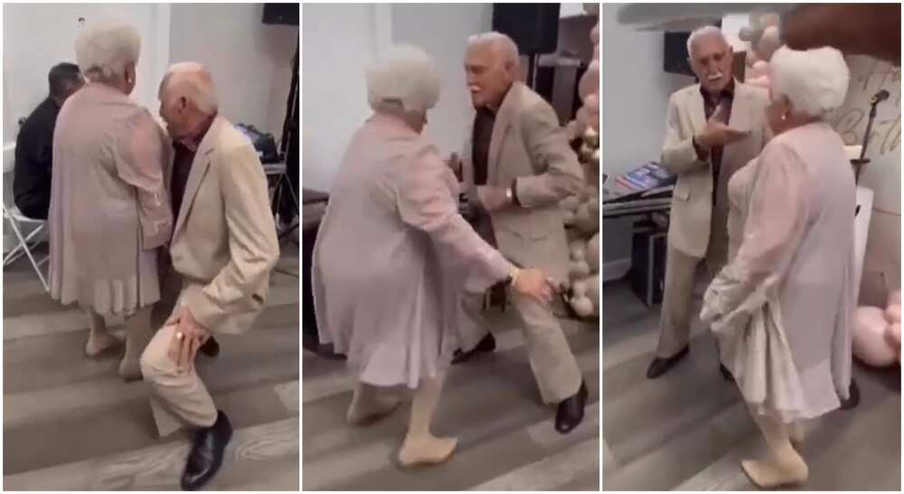 Photos of an elderly couple dancing.