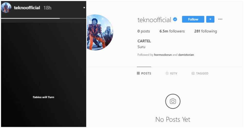 Nigerian singer Tekno deletes all his Instagram posts, says tables will turn