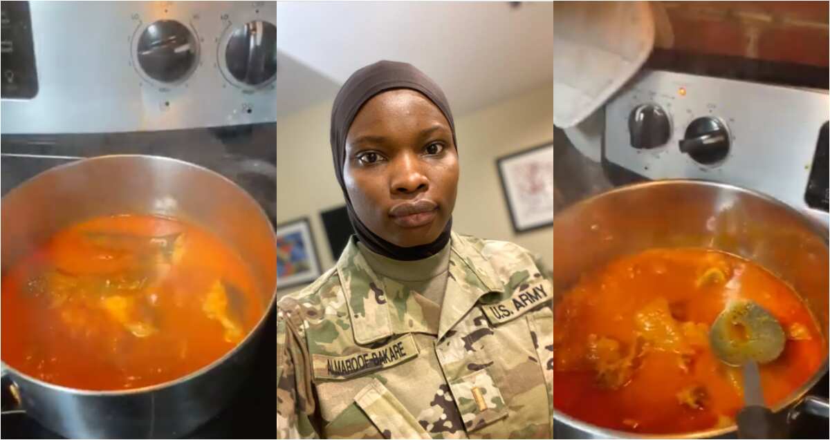 Excited husband cooks sumptuous meal for wife serving in the US Army homecoming