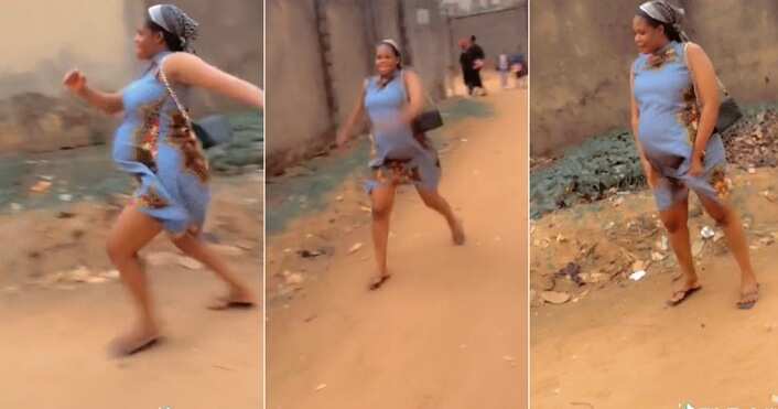 Pregnant woman tries to run with baby bump