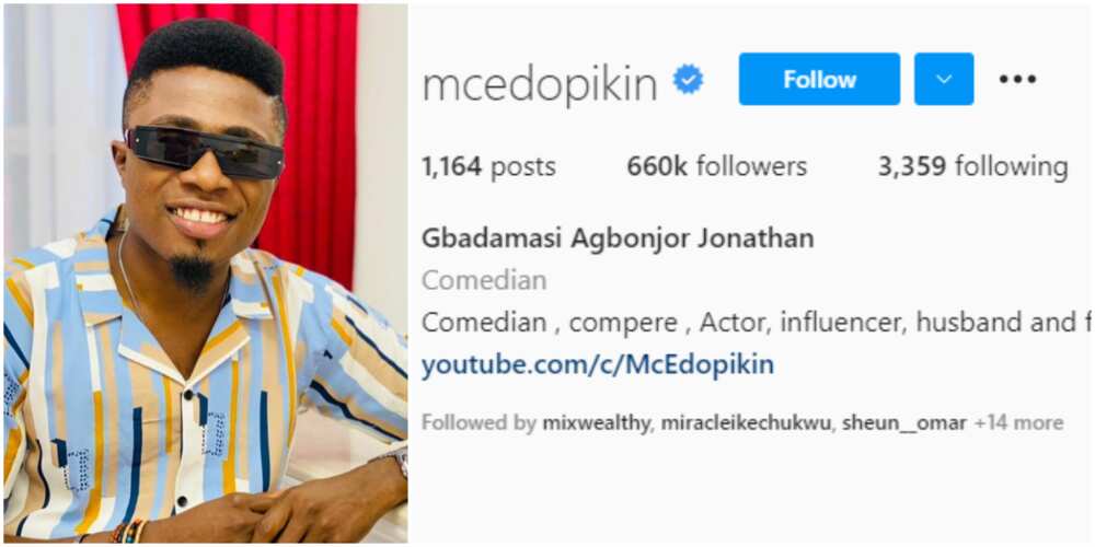 Comedian MC Edopikin Finally Gets the Blue Tick on Instagram, Fans, Colleagues Congratulate Him