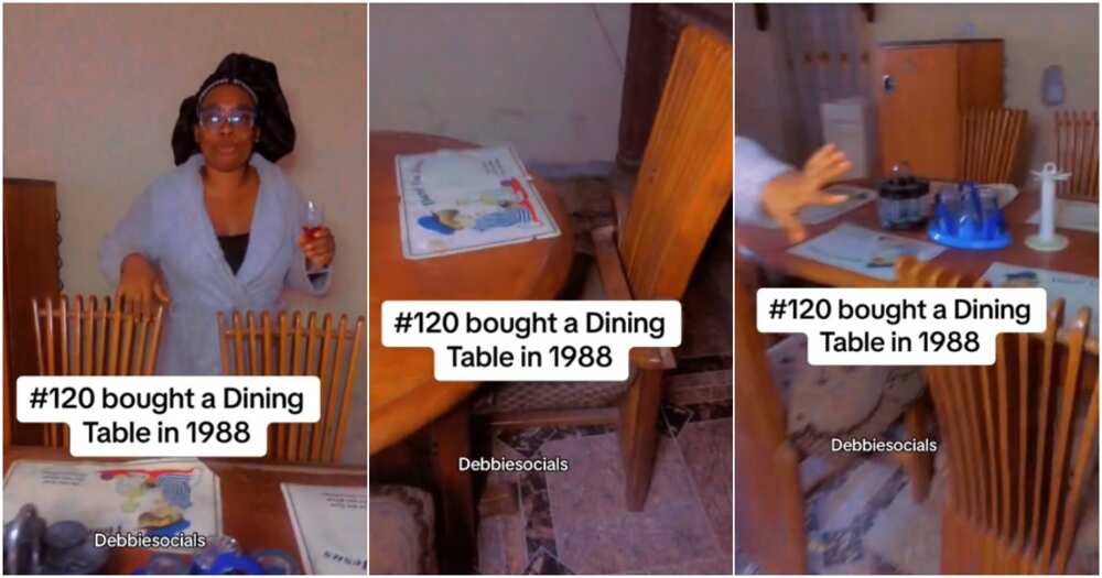 Reactions as lady flaunts 1988 dining table and chairs her dad bought at 1988