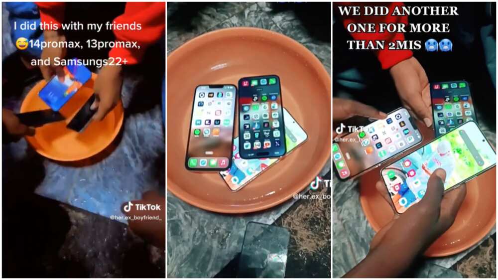 iPhone Pro Max and Samsung/men tested water resistance.