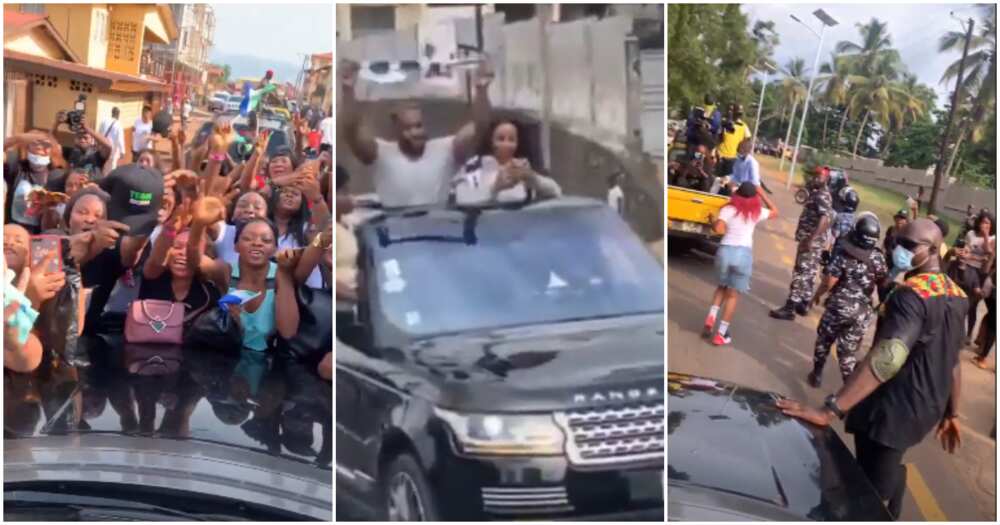 Massive crowd shows up to welcome BBNaija's Kiddwaya and Erica as they arrive Sierra Leone (videos)