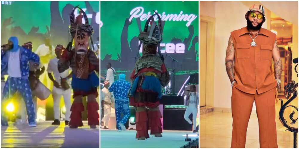 KCee dances with masquerade at Tinubu’s inauguration concert, KCee performs with masquerade at Tinubu’s inauguration concert, Nigerian singer KCee