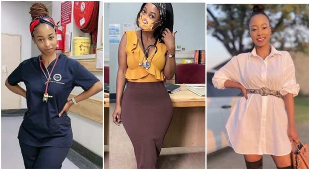 Cute medical doctor grabs attention with her shapely body.