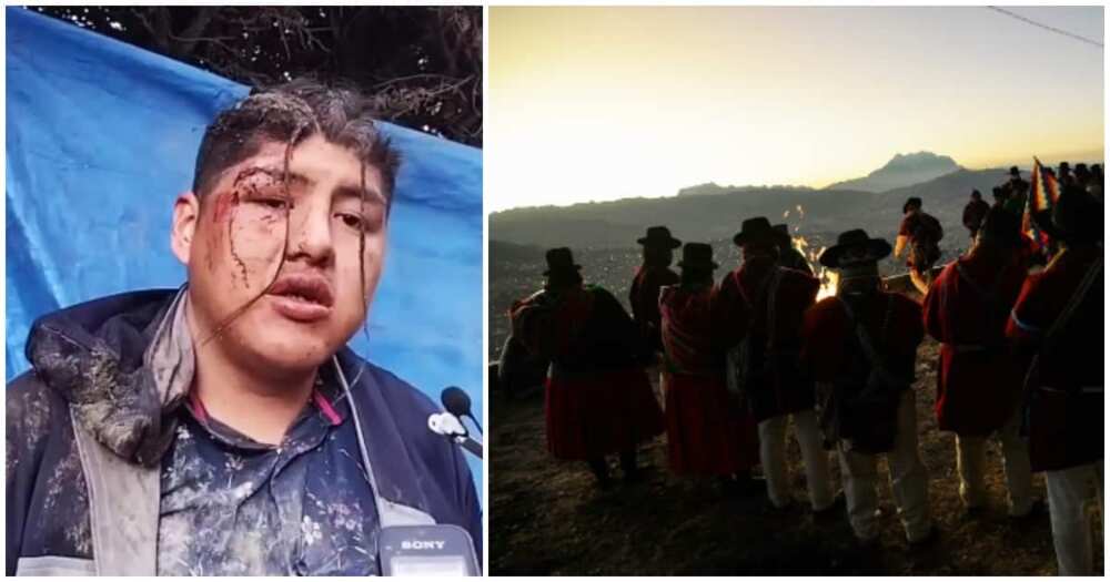 Bolivian Víctor Hugo Mica Álvarez, Bolivian Man, sacrifices to goddess Pachamama, mother earth festival