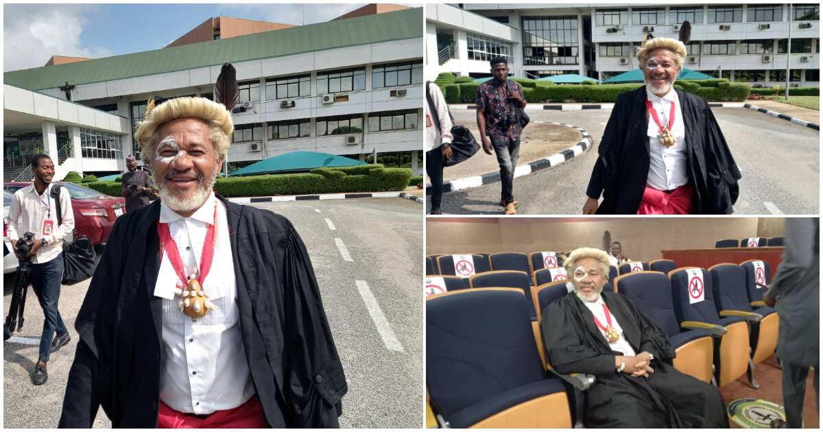 Viral video shows stunning moment Nigerian lawyer stormed Supreme Court proceeding dressed as a native doctor