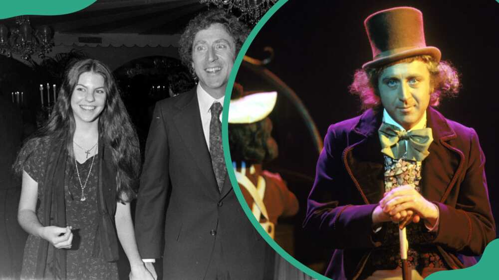 Katharine and Gene Wilder during the New York City opening of "Silver Streak" (L). Gene Wilder as Willy Wonka on the set of the film 'Willy Wonka & the Chocolate (R)