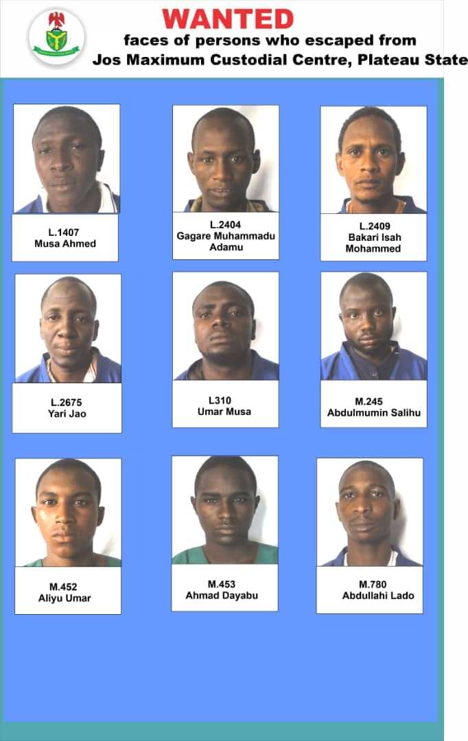 Jailbreak: NCoS Releases Names, Pictures of Escapees From Jos Prison