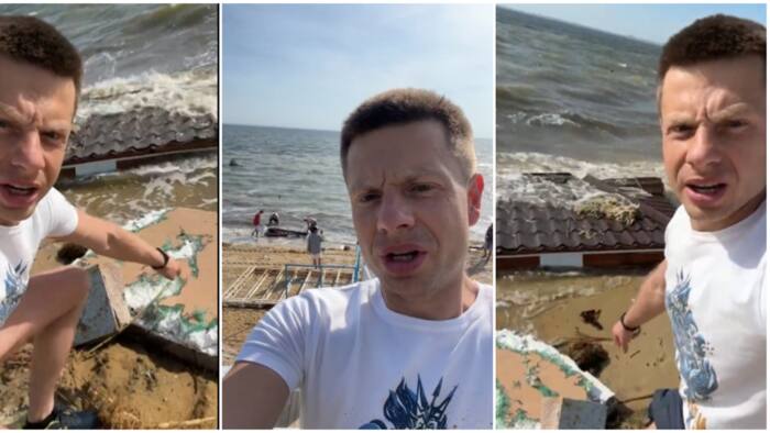 Tragedy as flooding causes building to wash up on famous Ukrainian beach, parts of houses float in sea