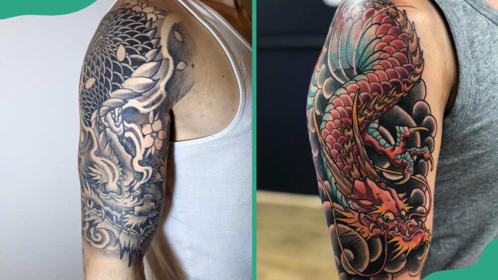 Mythical creatures half-sleeve tattoos