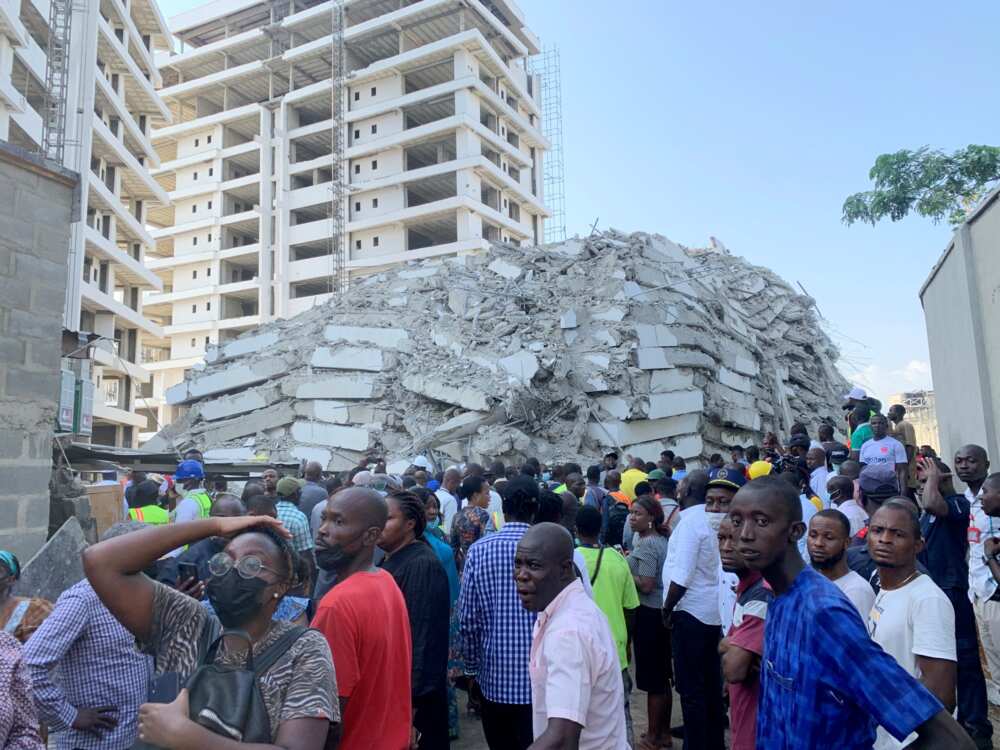 Rubble of the collapsed building