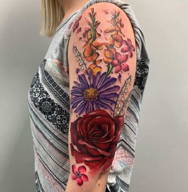 Tattoos by Lynn Marie — Bright and bold! My favorite. This floral...