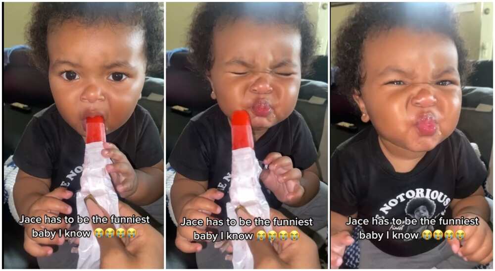 Photos of how Jace, a baby boy reacted after he drank a bitter liquid.