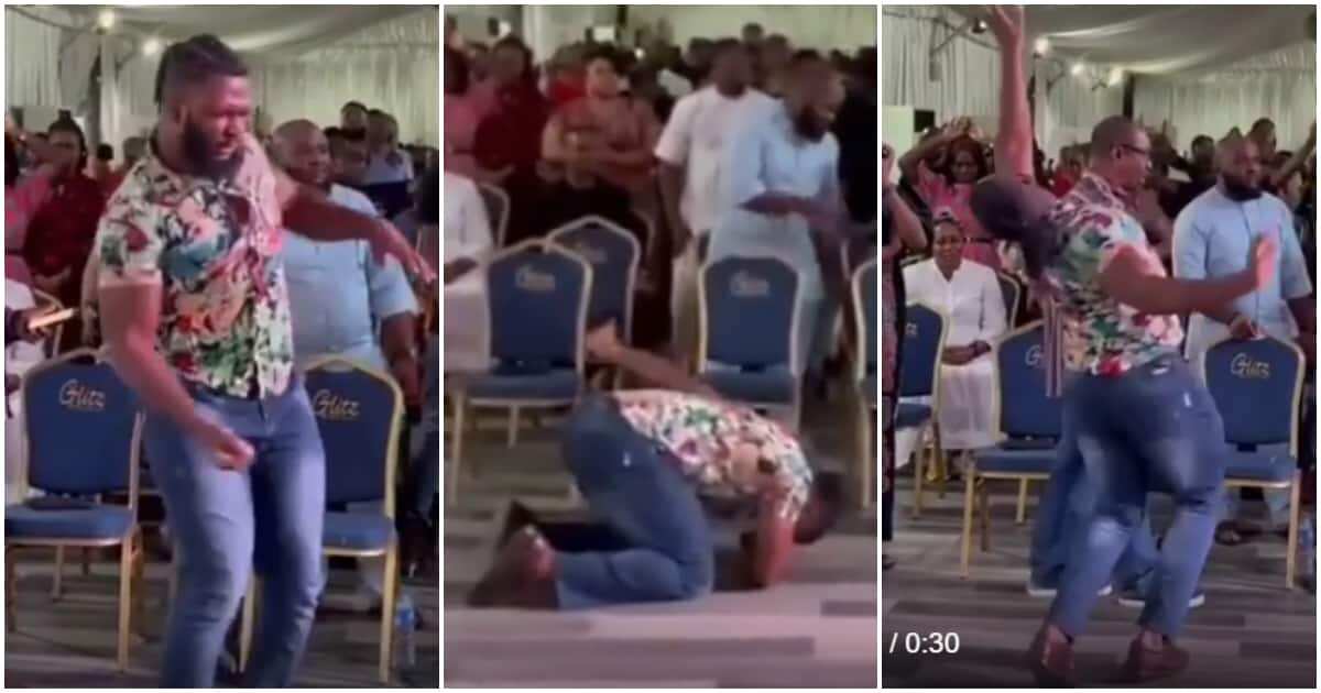 Video of tall young man's display of strange spiritual moves in church goes viral, gets people talking