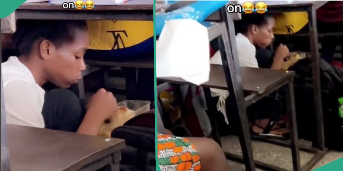 Video of female student hiding underr desk to eat during lecture trends online