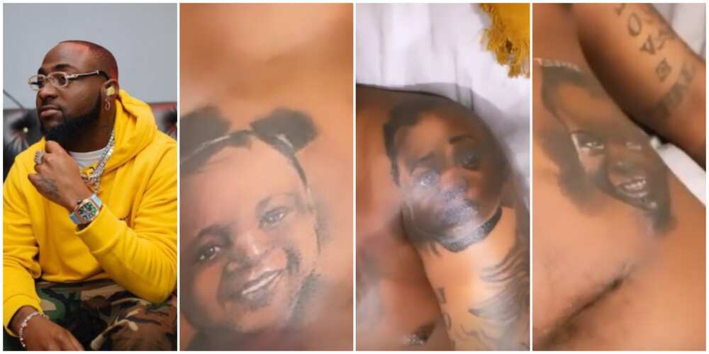 Singer Davido tattoos faces of his children on his body (video)