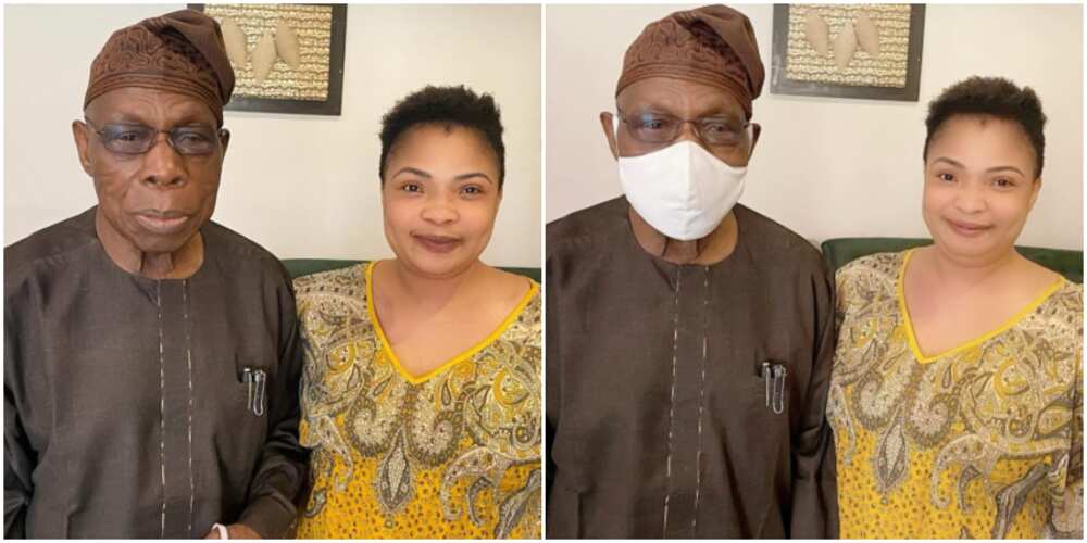 Nigerians bash actress Laide Bakare as she shares photos from her meeting with ex-president Obasanjo