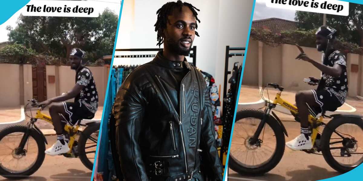 You will be shocked at how Black Sherif was seen riding a bicycle by the roadside (video)