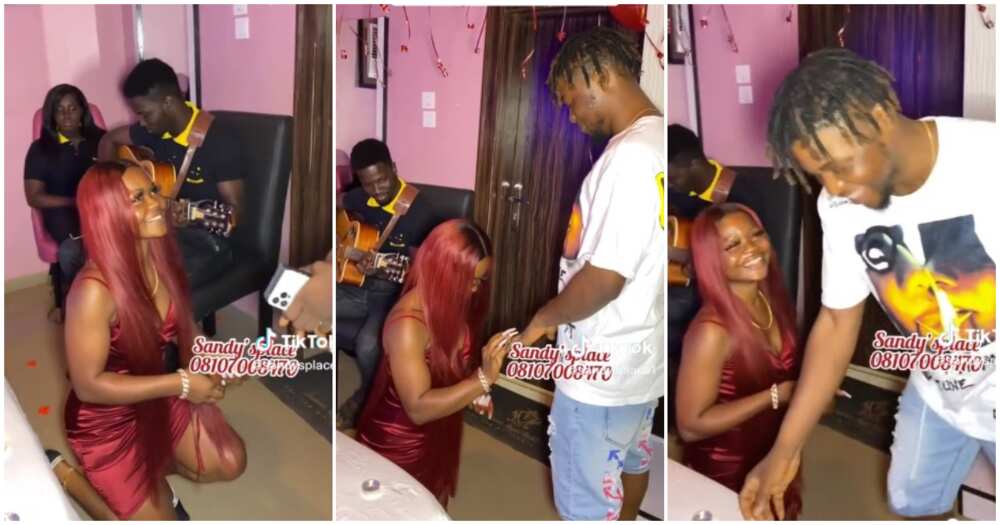 Nigerian lady proposes to man, Nigerian lady kneels and proposes to man