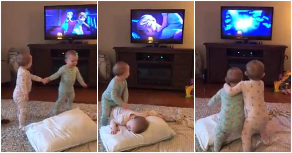 Popular Frozen cartoon, Frozen cartoon, two babies recreate Frozen, Frozen movie 2013