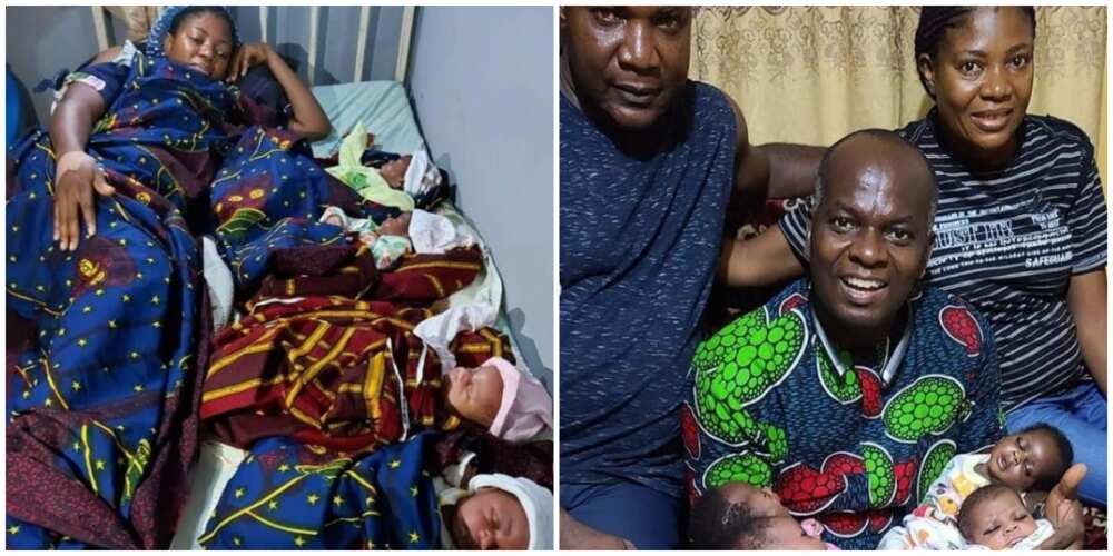 Photos as Nigerian Woman Gives Birth to Quadruplets after 16 Years of Waiting