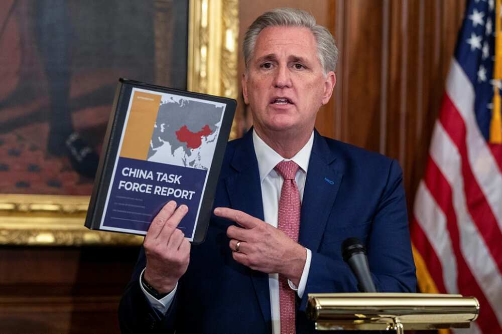 House Minority Leader Kevin McCarthy arrives for a press conference in September 2020 on taking a tough stance on China
