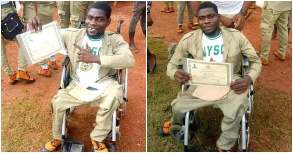 Photos of physical-challenged man who completed NYSC surfaces online