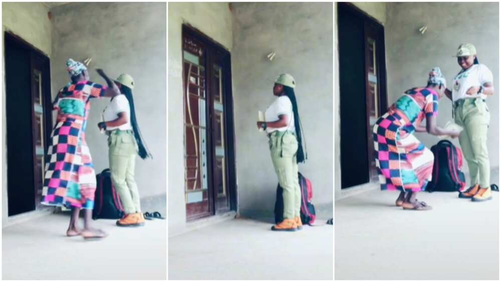 Sweet mother-daughter goals/lady visited her mum wearing NYSC uniform.