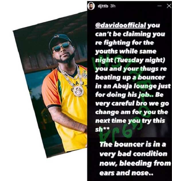 Davido called out for allegedly beating up a bouncer in Abuja Lounge