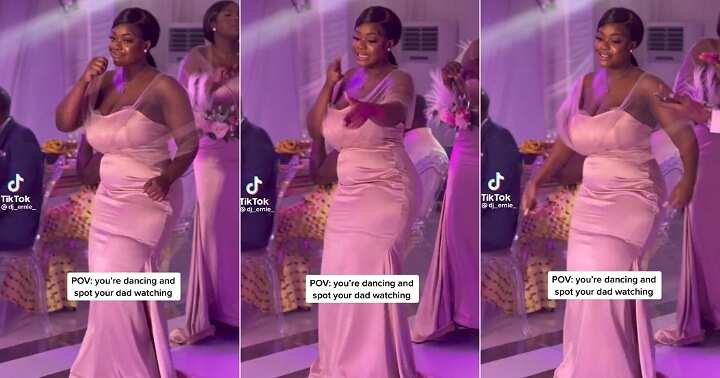 Curvy lady sees dad staring at her during wedding