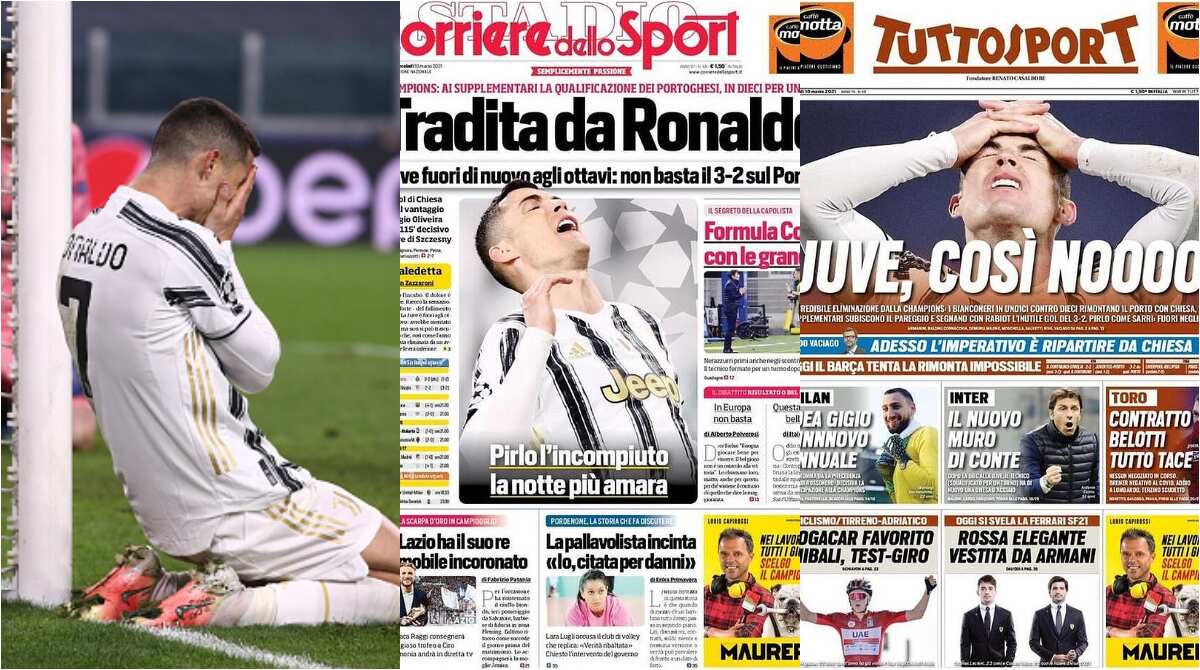 Italian press humiliate Juventus striker Ronaldo over Champions League exit saying he betrayed teammates