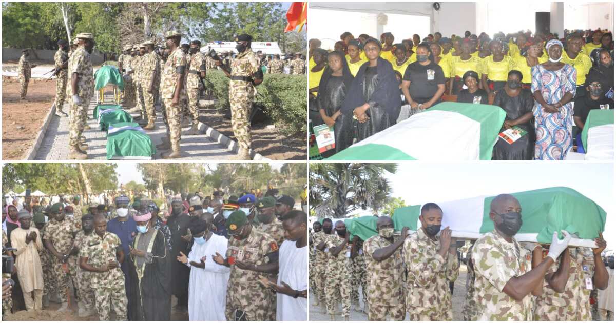 Tears as late army general, 7 others killed by terrorists are laid to rest, photos, show burial ceremony