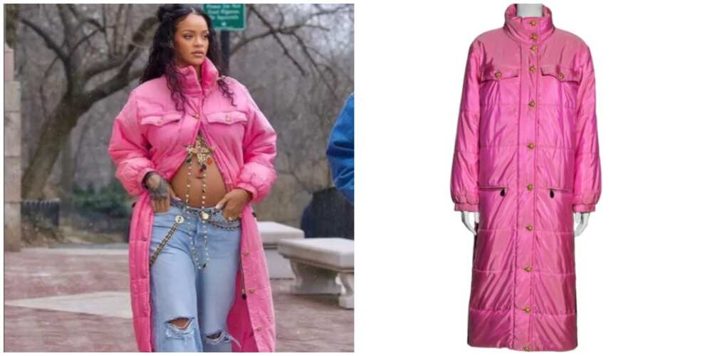 Photos of Rihanna and the pink puffer coat.